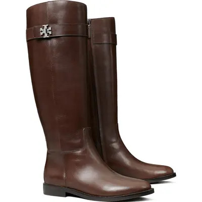Tory Burch T Lock Knee High Riding Boot in Perfect Black Suede at Nordstrom, Size 6.5 | Nordstrom