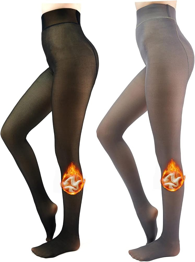X-CHENG Fleece Lined Tights Sheer Women - Fake Translucent Warm Pantyhose Leggings Sheer Thick Ti... | Amazon (US)