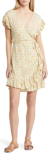 Wrap & Roll Floral Ruffle Wrap Minidress | Nordstrom