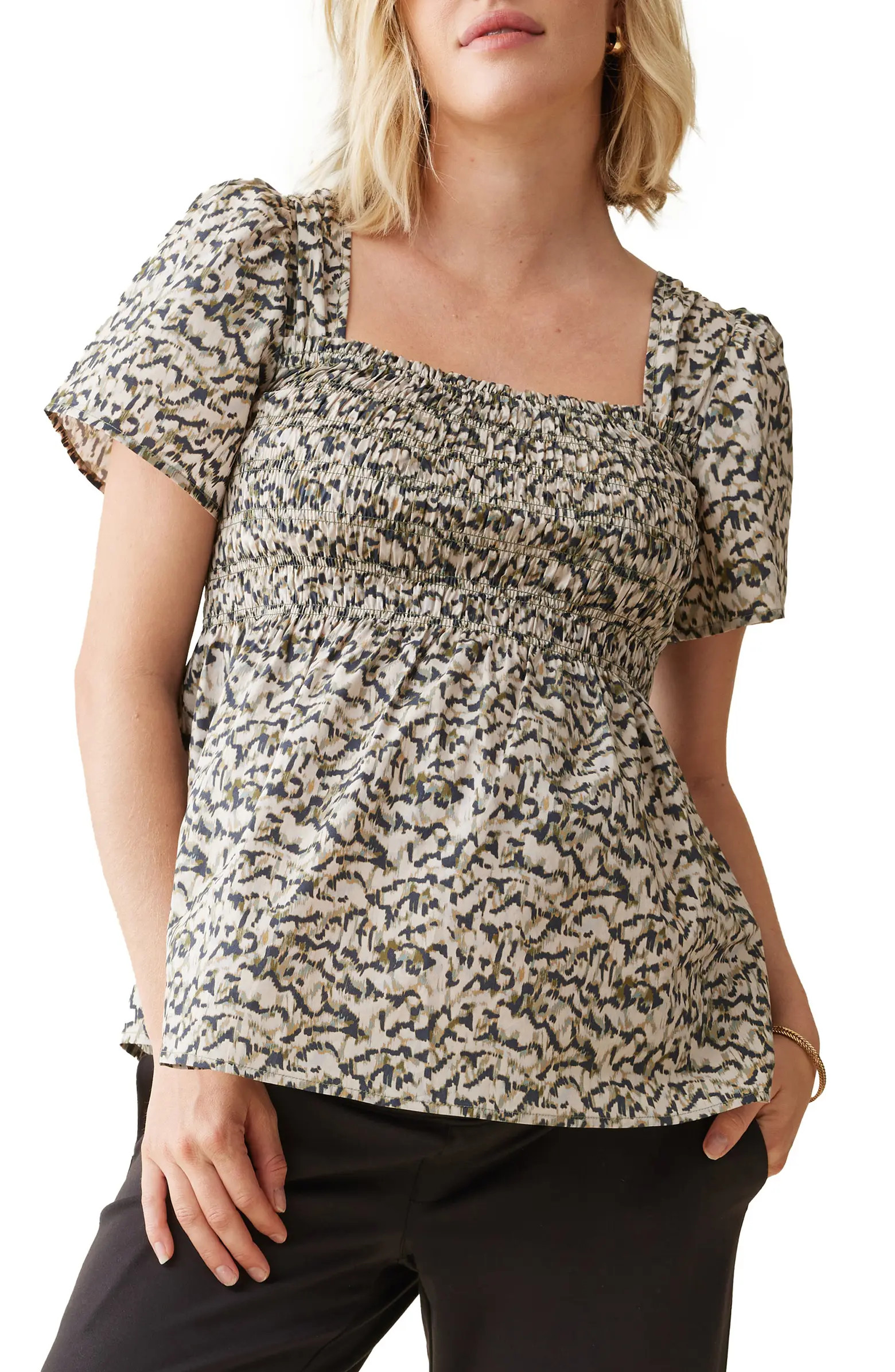 Smocked Puff Sleeve Maternity Top | Nordstrom