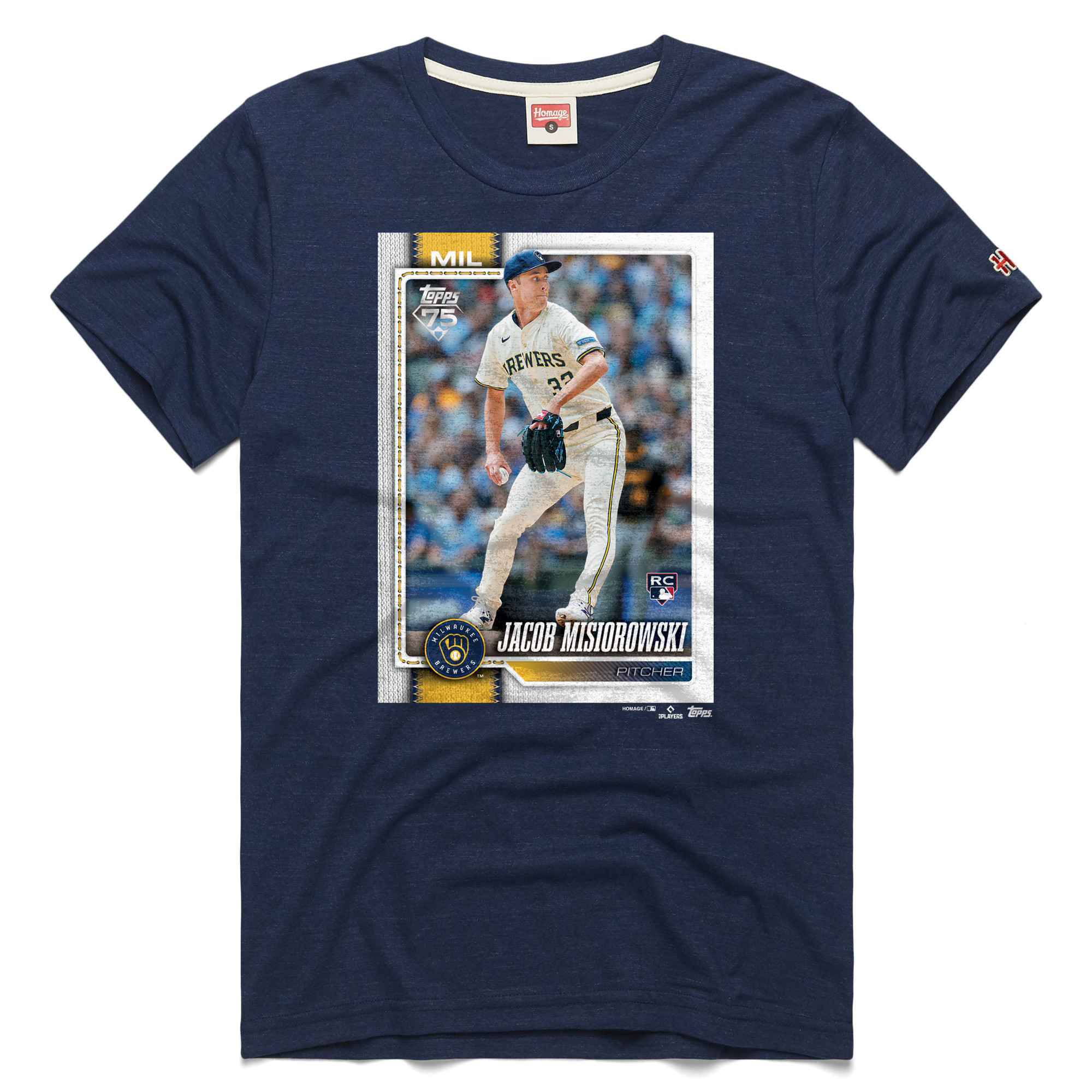 Men's Homage Jacob Misiorowski Navy Milwaukee Brewers Topps Baseball Card Tri-Blend T-Shirt | Fanatics