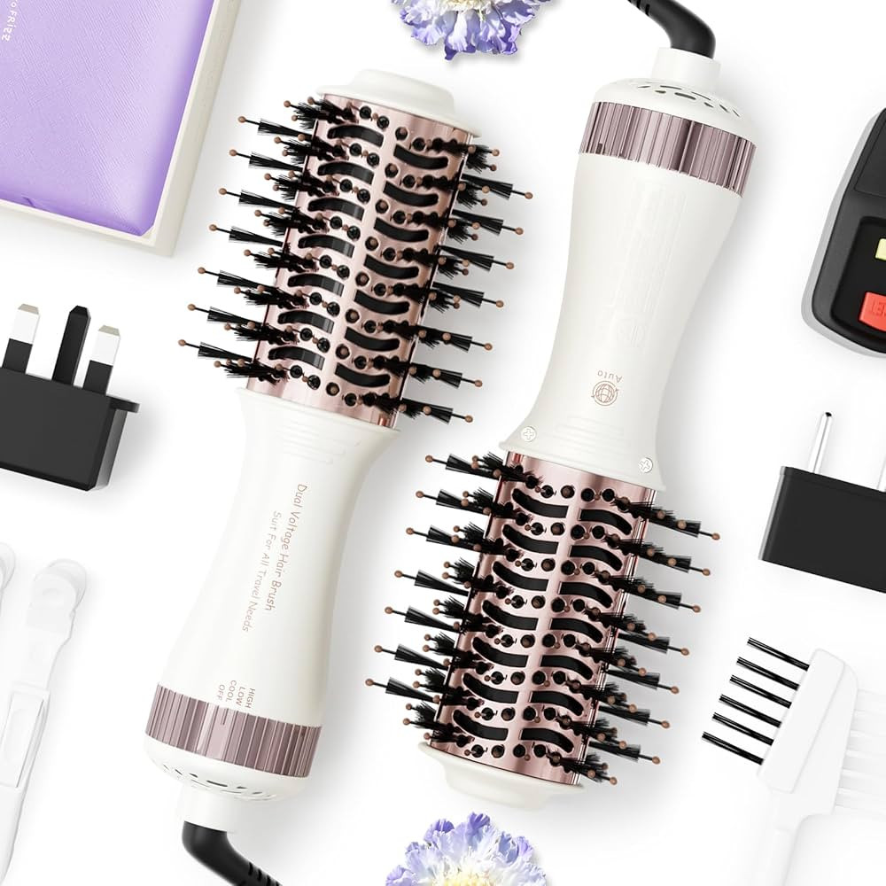Travel Dual Voltage Hair Dryer Brush 4-IN-1 Portable Mini Hot Air Blow Dryer Straightener & Curle... | Amazon (US)