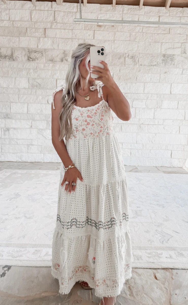 Heard It Before Ruffle Strap Textured Denim Maxi Dress - Cream | CK Squared Boutique