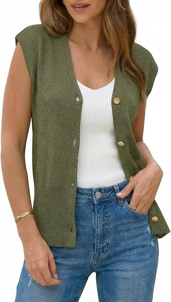 Arach&Cloz Women's Wool Blend Sweater Vest V Neck Button Down Cardigan Business Casual Tops 2026 | Amazon (US)