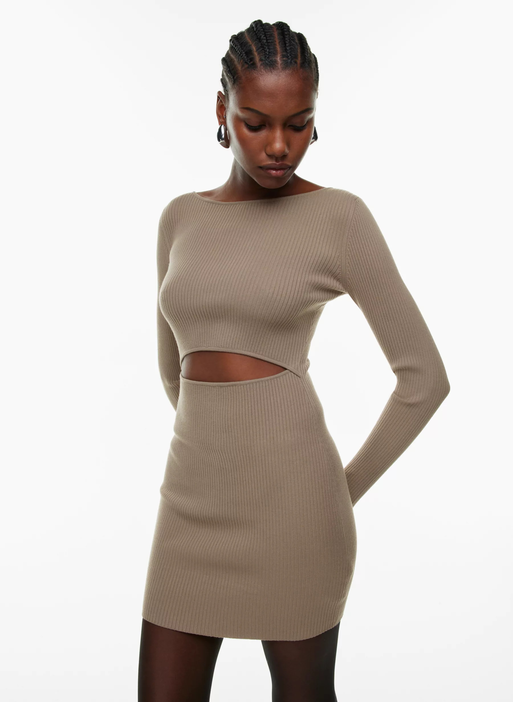 CUTOUT KNIT LONGSLEEVE MINI DRESS | Aritzia