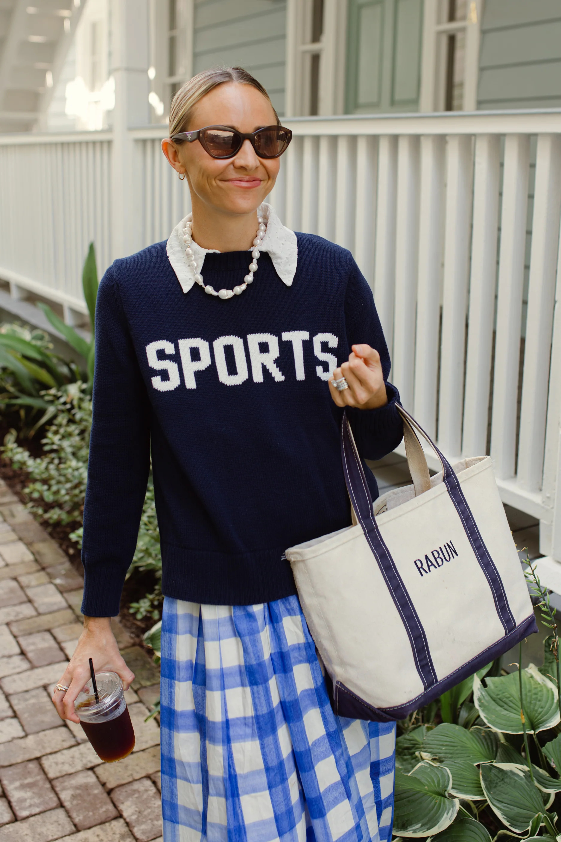 Navy Cotton 'SPORTS' Crew Neck Sweater | Duffield Lane