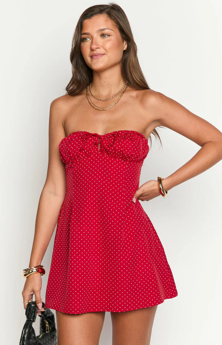 Faith Red Polka Dot Strapless Mini Dress | Beginning Boutique (AU)