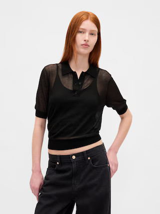 Sheer Crop Polo Sweater | Gap (US)
