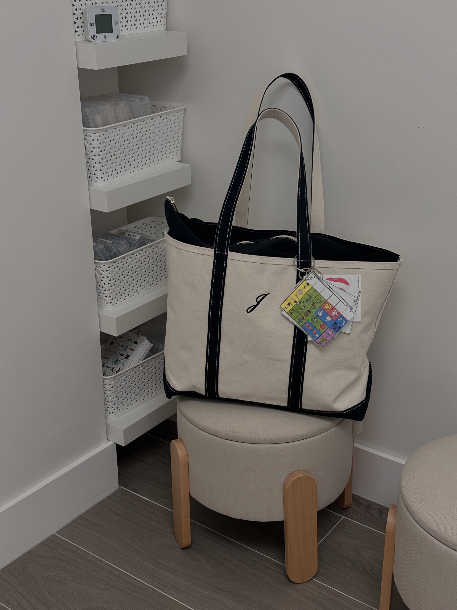 Size Large boat tote w/ long straps - Name monogram “J” for smaller text 

LLbean, boat tote, SLP bag, speech bag.