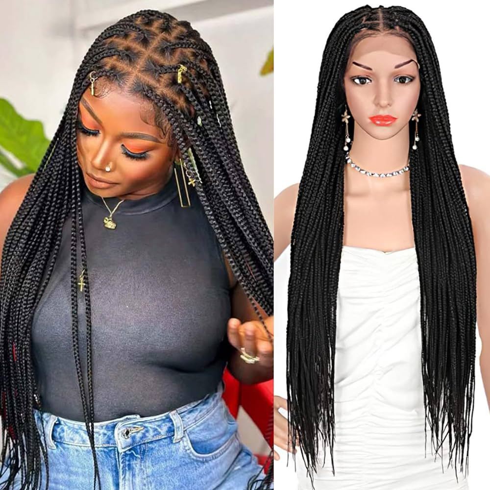 Brinbea 36 inch 13X8" HD Lace Front Knotless Box Braided Wigs Half Back Double Lace Braided Wigs ... | Amazon (US)