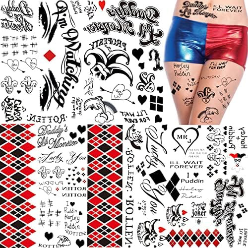 TASROI 5 Sheets Harley Quinn Tattoo Stickers For Women Men Adults, Fake Joker Harley Quinn Tattoos S | Amazon (US)