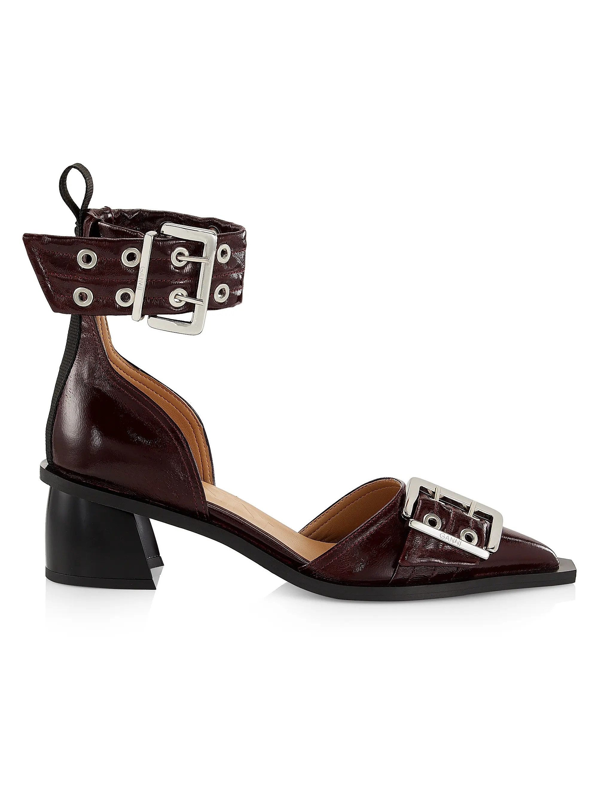 Shop Ganni Chunky Buckle Open-Cut Pumps | Saks Fifth Avenue | Saks Fifth Avenue