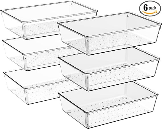 Criusia Drawer Organizer, 6 Pack Clear Plastic Drawer Organizer Bins, Versatile Organization and ... | Amazon (US)