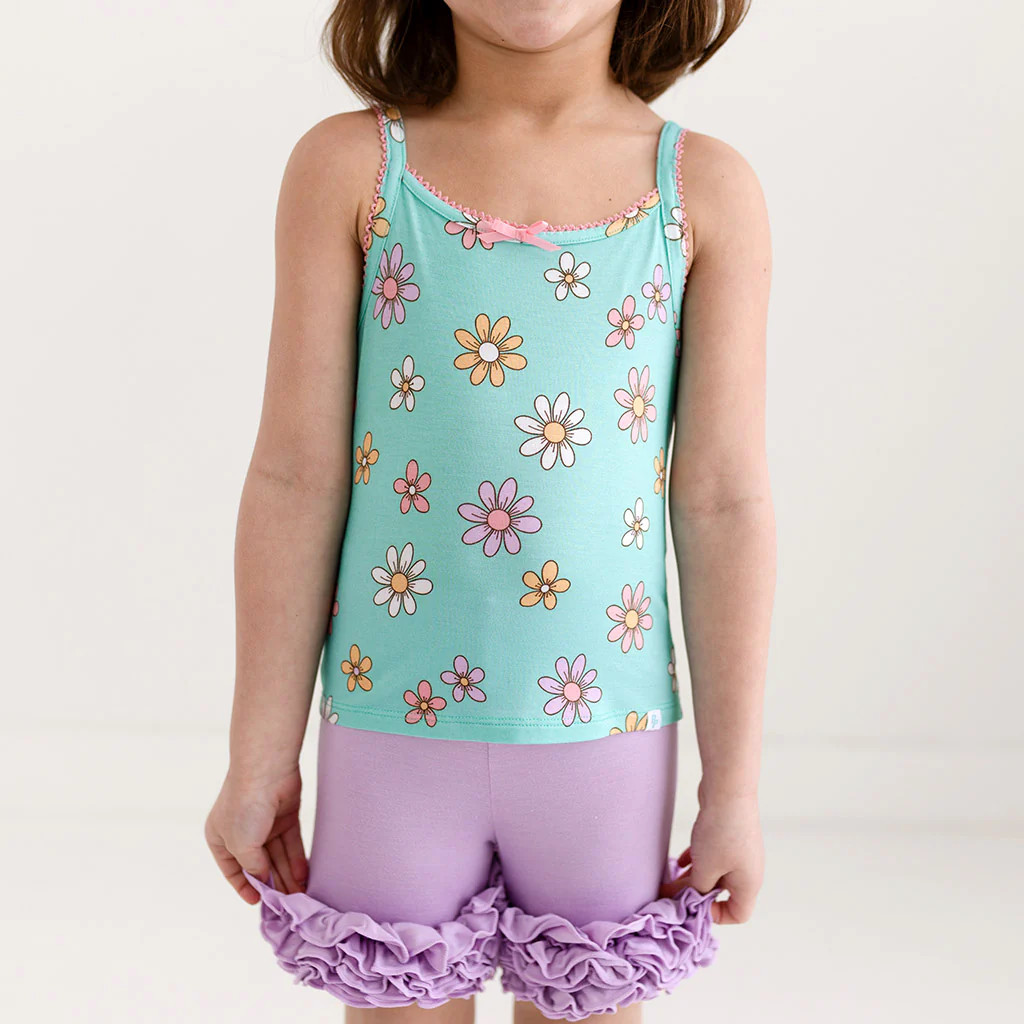 Floral Blue Toddler Girl Picot Camisole | Donna | Posh Peanut