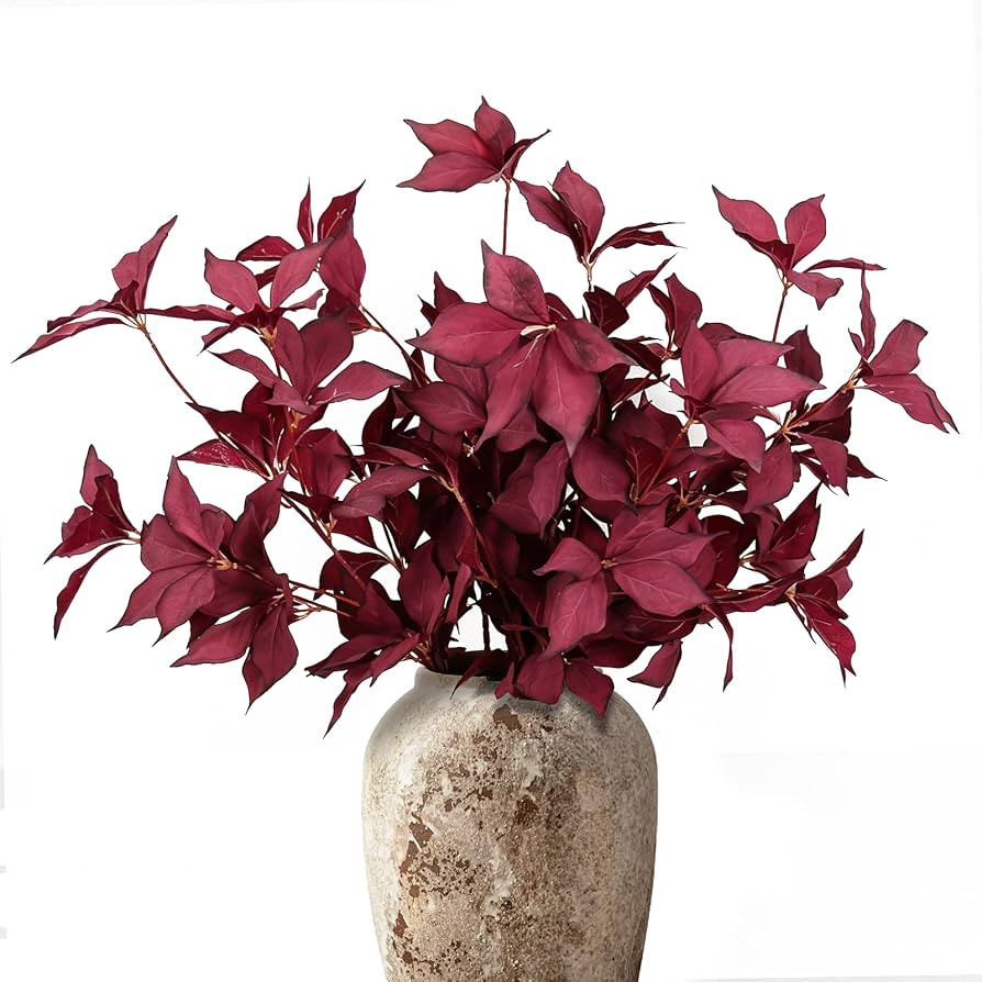 RECUTMS 4 Pcs Artificial Fall Stems\uff0cRealistic Burgundy Eucalyptus Leaves | Amazon (US)