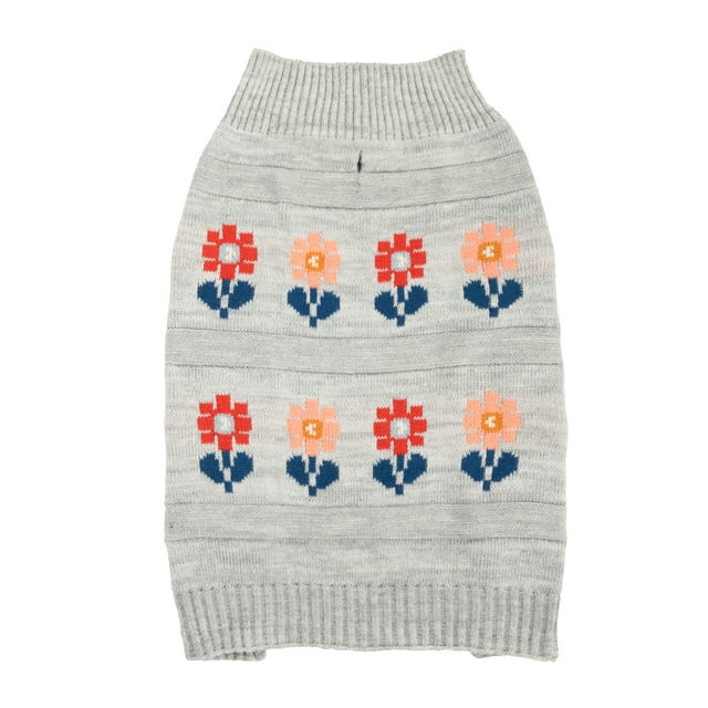 Vibrant Life Dog and Cat Clothes, Floral Cable Knit Pet Sweater, Gray, XS | Walmart (US)
