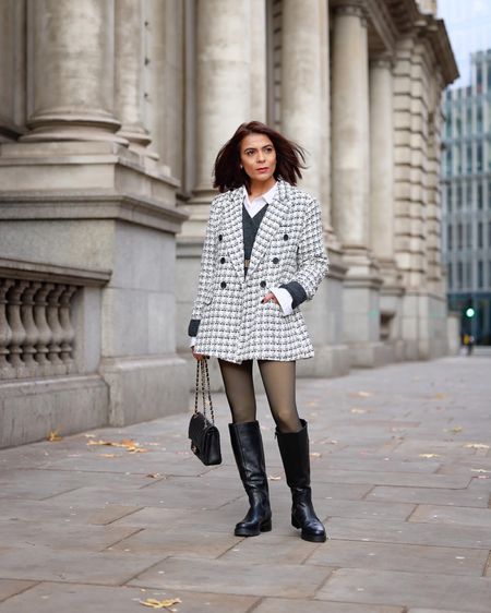 Houndstooth Tweed Blazer Knee-high leather boots Autumn looks Simple Autumnal Outfits Fall Outfits Petite Style Winter Look Cosy Outfit Comfy Outfit

#LTKstyletip #LTKSeasonal #LTKeurope