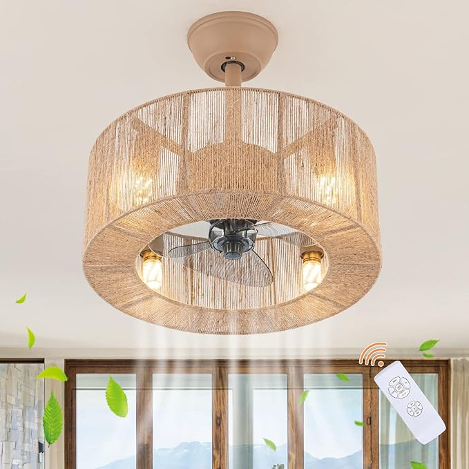 Yaretro Caged Ceiling Fan with Lights Remote Control Boho Style Farmhouse Enclosed Blades Fan wit... | Amazon (US)