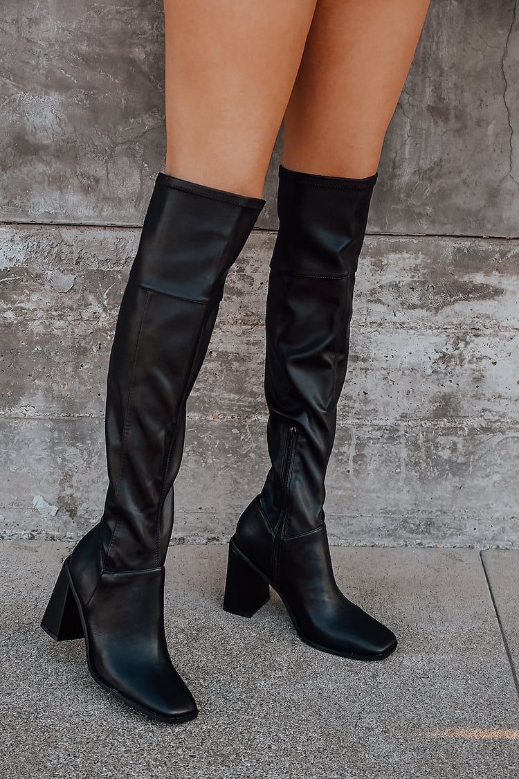 Valkyrie Black Square Toe Over the Knee Boots | Lulus (US)