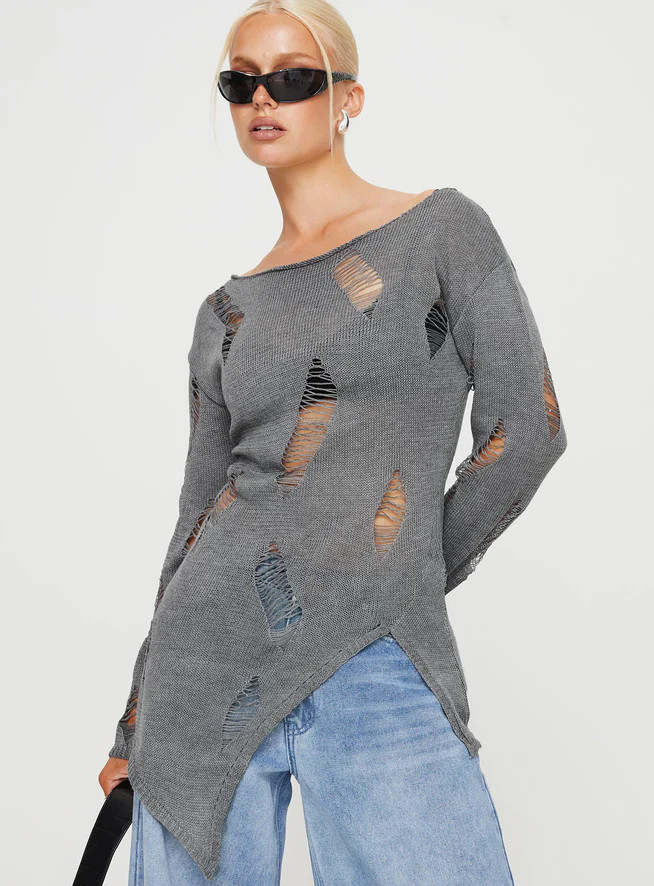 Ermina Distressed Sweater Grey | Princess Polly US
