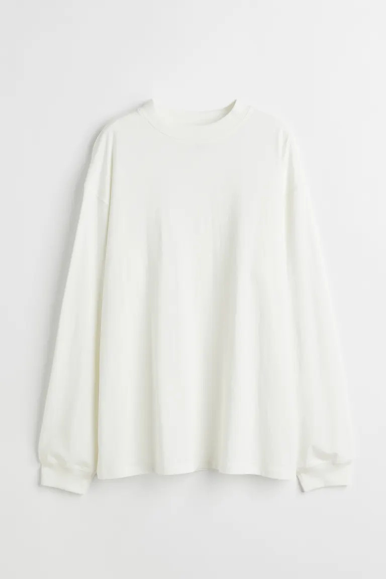 Long-sleeved Jersey Shirt - White - Ladies | H&M US | H&M (US + CA)