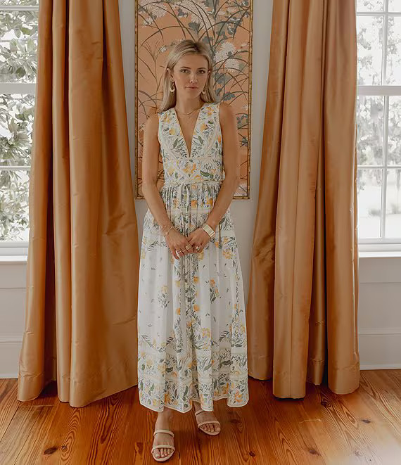 Antonio Melani x Style by Simkins Hannah Poplin V-Neck Sleeveless Belted Maxi Dress | Dillard's | Dillard's