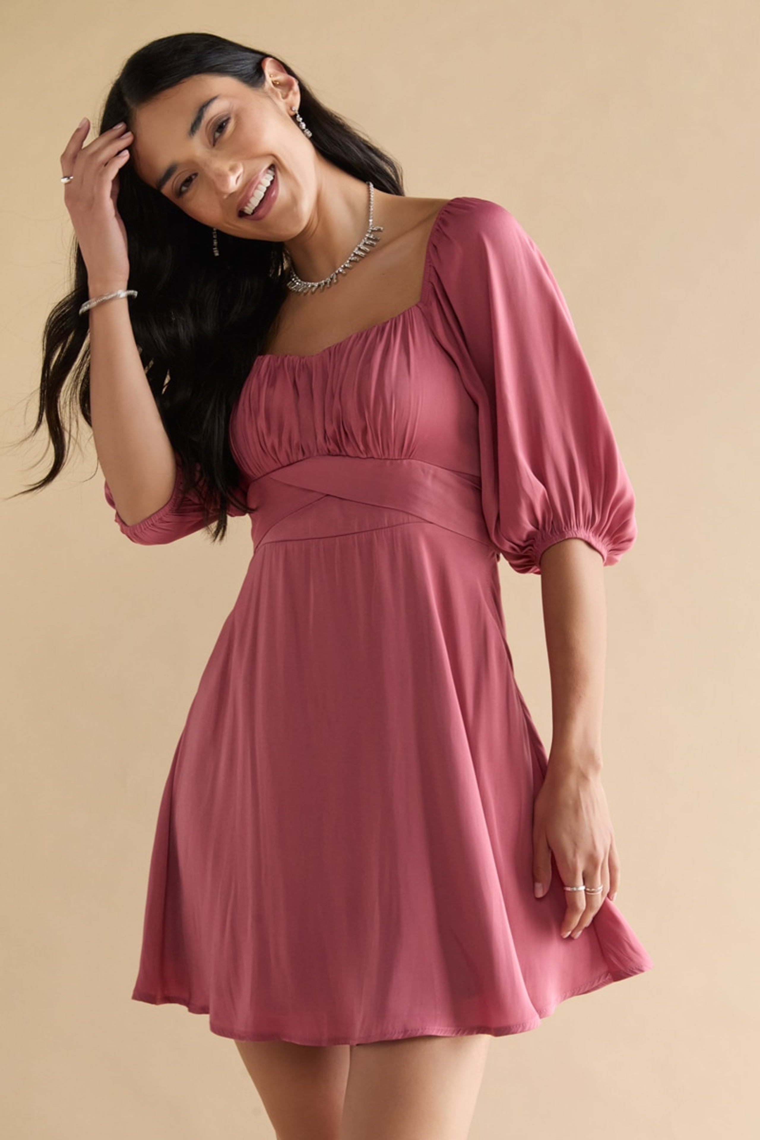 Carol Ruched Upper Waisted Mini Dress | Francesca's