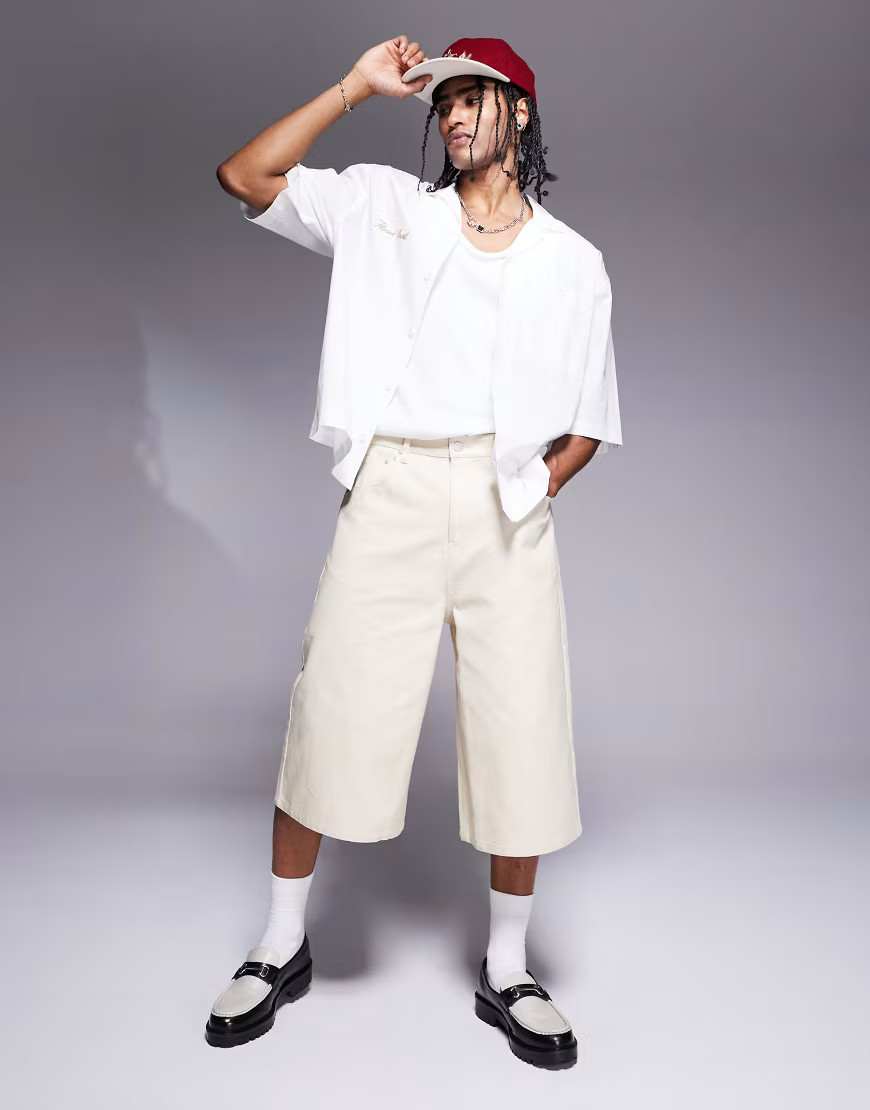ASOS DESIGN longer length shorts in ecru-Neutral | ASOS (Global)