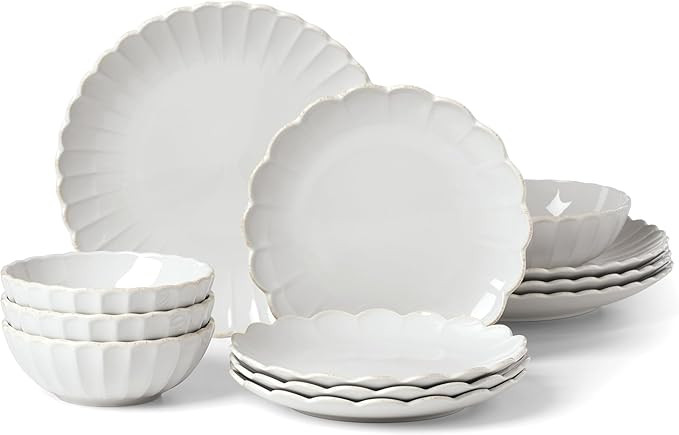 Lenox Stoneware Dinnerware Sets, French Perle Scallop 12-Piece Dinnerware Set for 4, Service For ... | Amazon (US)