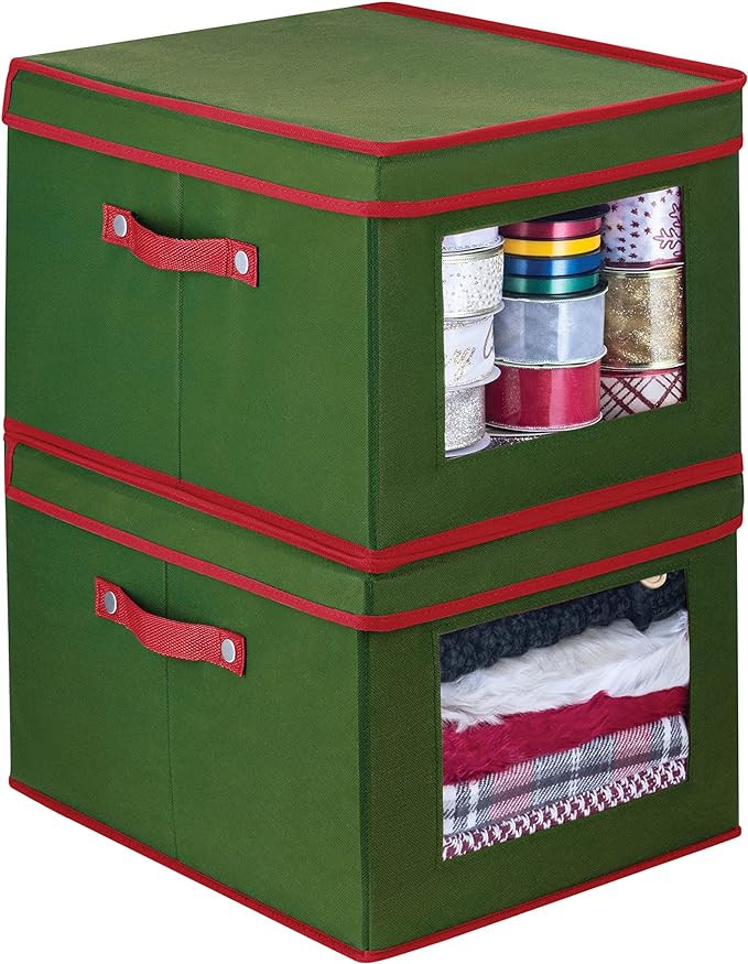 ZOBER Holiday Accessory and Decor Storage Box 2-pack with Decorative Trim, Holiday Storage Soluti... | Amazon (US)