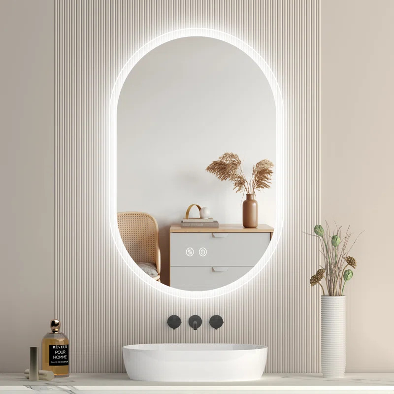 Frameless Backlit Led Oval Wall-Mounted Bathroom Vanity Mirror With Anti-Fog And Dimmable | Wayfair North America