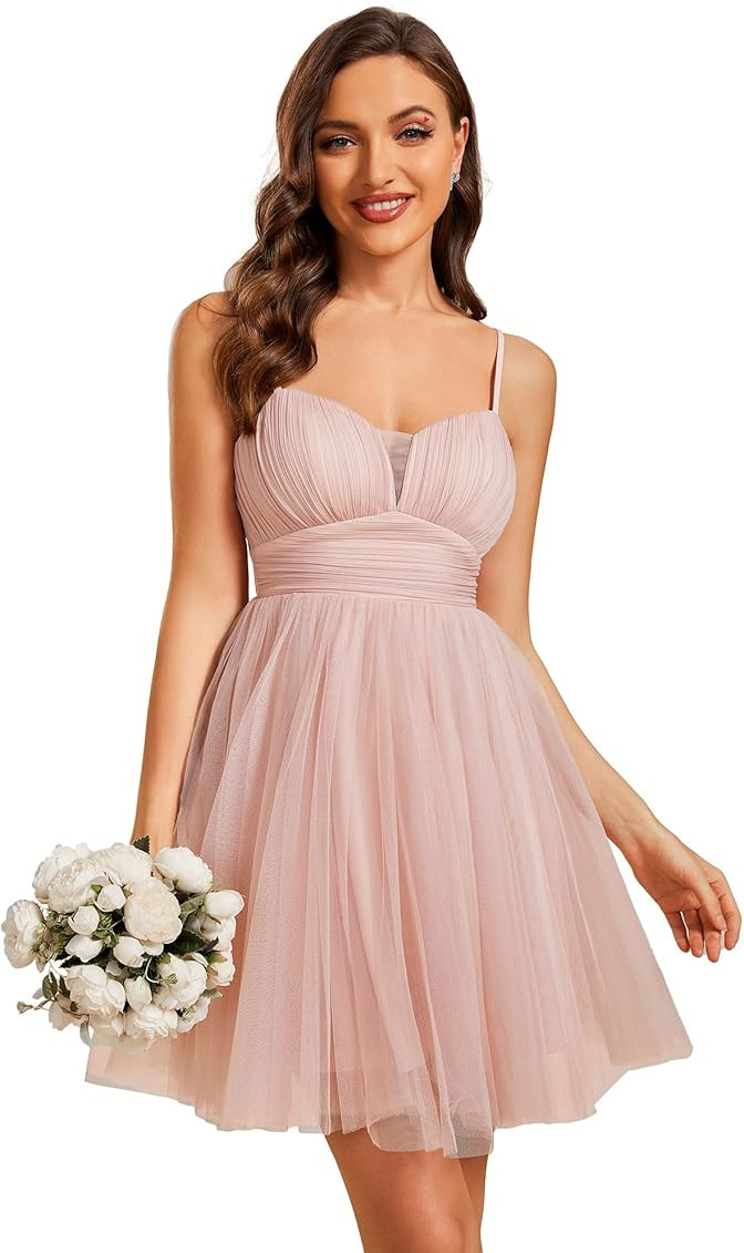 Ever-Pretty Women's Sexy Tulle Spaghetti Strap A Line Pleated Summer Homecoming Dress 01930 | Amazon (US)