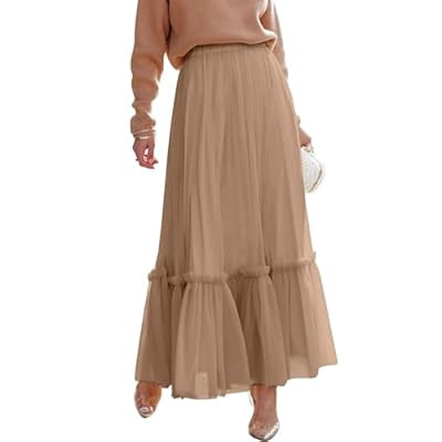ANRABESS Maxi Skirts for Women Tulle Long Tiered Elastic High Waisted A Line Fl… | Amazon (US)