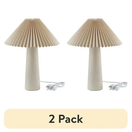 (2 pack) Home Decor Collection 18"in Ribbed Ceramic Table Lamp with Ivory Pleated Shade | Walmart (US)