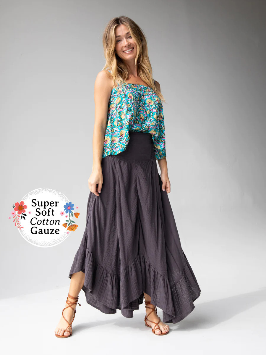 Feelin' Alive Gauze Convertible Midi Skirt - Charcoal | Natural Life