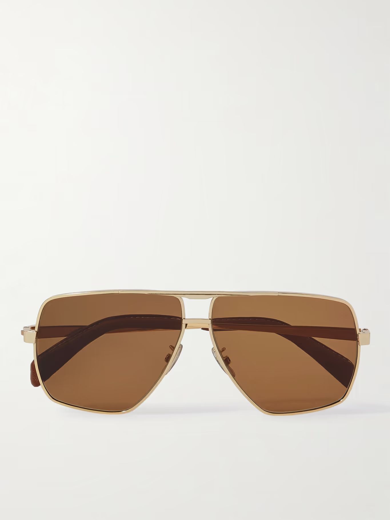 Aviator-Style Gold-Tone and Leather Sunglasses with Chain | Mr Porter (US & CA)