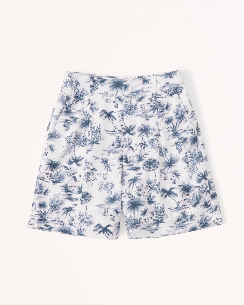 Abercrombie & Fitch Women's 6 Inch Linen-Blend Tailored Shorts in White Print - Size L | Abercrombie & Fitch (US)