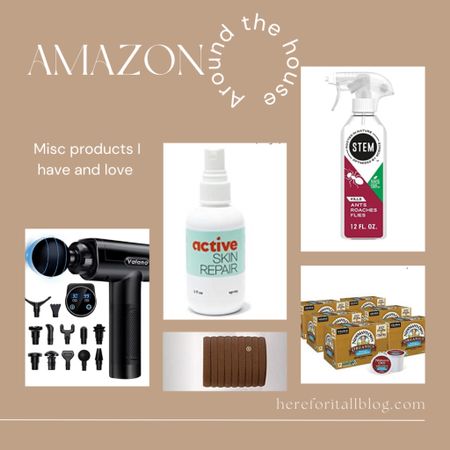 Here are some products I have and LOVE. A clean, safe spray to keep ants from invading that WORKS, a natural repair spray for skin that is miraculous (just read some of the 5⭐️ reviews!), a massage gun with all the attachments that eliminates any soreness from whatever, my go-to organic coffee pods (organic coffee is less acidic than regular), and lastly my favorite hair ties!

#LTKfamily #LTKhome #LTKunder50