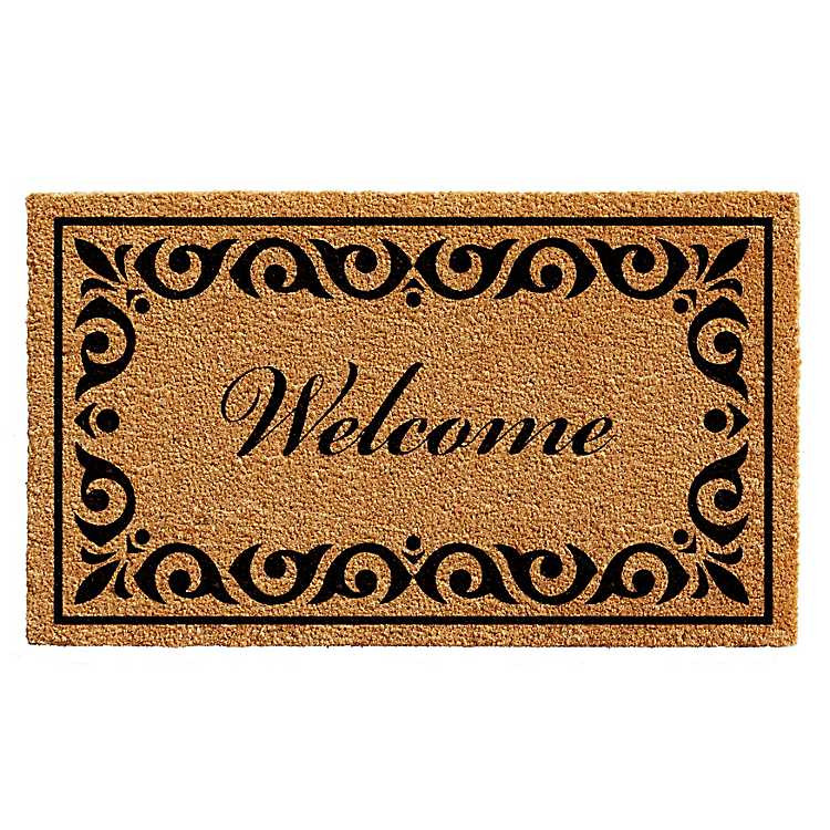 Tan and Black Scroll Welcome Doormat, 36x24 in. | Kirkland's Home