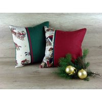 Christmas Decor Tapestry Pillow Covers Set Of 2, Green Red Linen Decorative Cushion Cover, Xmas Hame Gobelin Pillowcases 16 X Inch | Etsy (US)