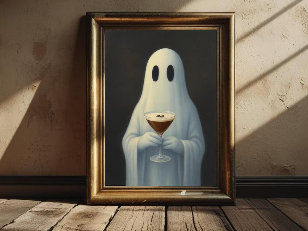 Ghost Drinking Espresso Martini | Halloween Printable Wall Art | Halloween Poster | Spooky Decor ... | Etsy (US)