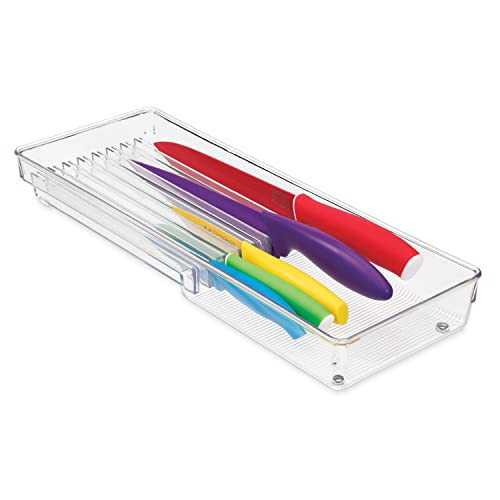 iDesign Linus Kitchen Knife Storage Drawer Organizer, Container for Countertop, Cabinet, Pantry - Clear, 16.5" x 6" x 2" - Clear | Amazon (US)
