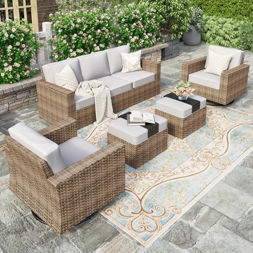 HERA'S HOUSE Swivel Glide Patio Furniture Set with 4.92" Widened Armrest Chairs, Outdoor Conversa... | Amazon (US)