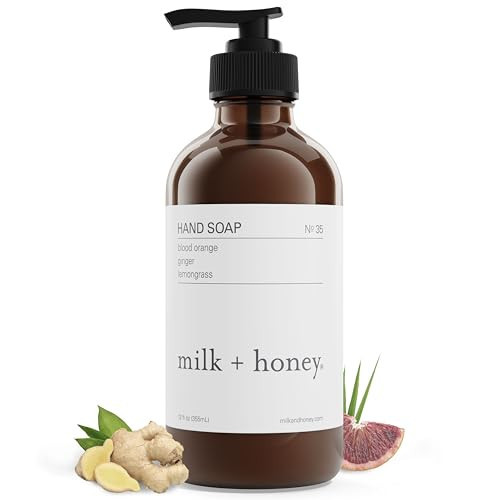 milk + honey Liquid Hand Soap No. 35, Moisturizing Hand Soap with Blood Orange, Lemongrass, and Ginger, Bright and Citrus Natural Soap, 12 Fl Oz | Amazon (US)