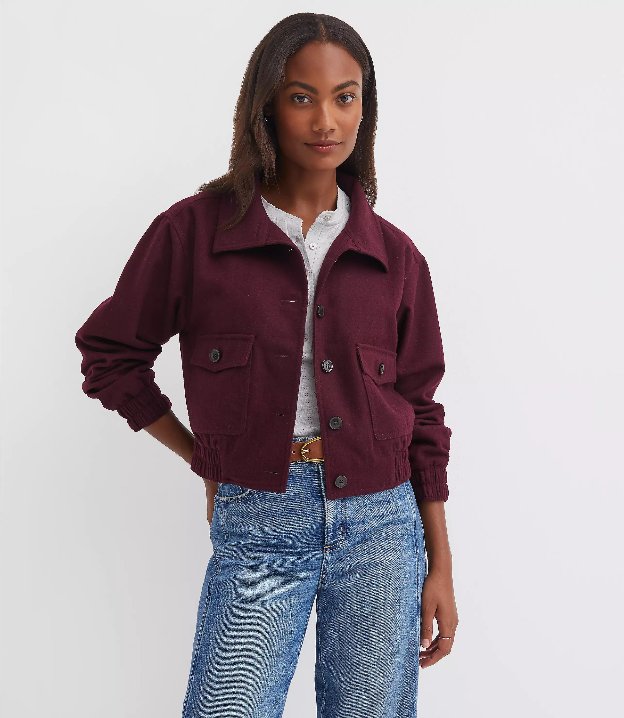 Wool Blend Bomber Jacket | LOFT