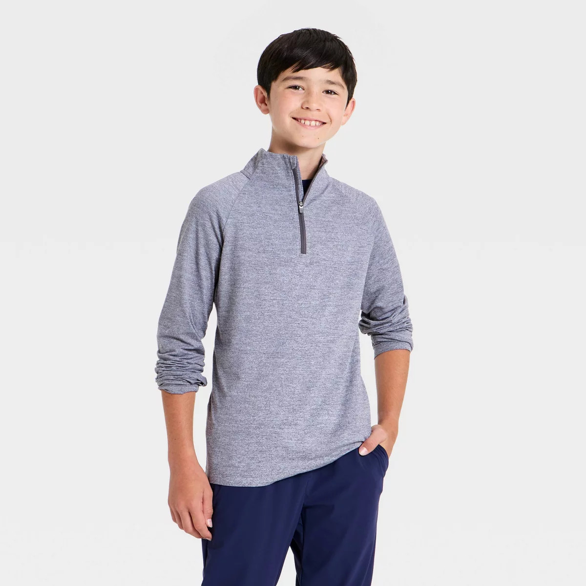 Boys' Long Sleeve Soft Stretch 1/4 Zip Pullover - All In Motion\u2122 Heather Gray XL | Target