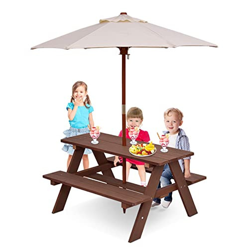Costzon Kids Picnic Table, Fir Wood Kids Outdoor Table and Chairs with Removable Umbrella, Toddler Picnic Table for Patio, Backyard, Garden (Natural) | Amazon (US)