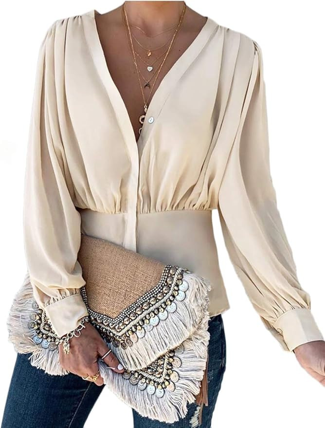 Kaei&Shi Womens Blouses and Tops for Work Puffy Sleeve Chiffon Blouses for Women Office Trendy Bu... | Amazon (US)