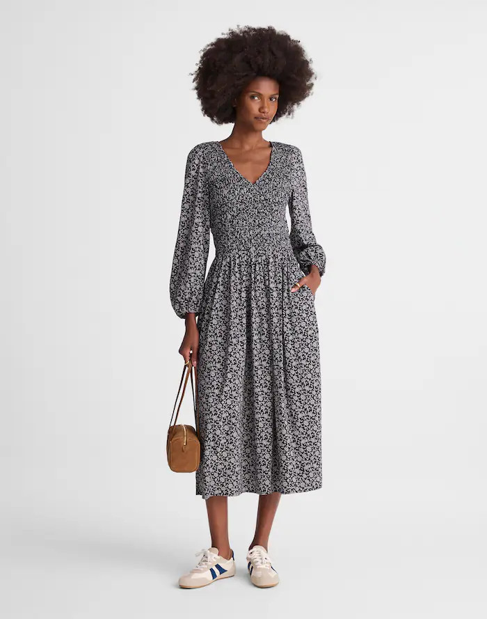 Smocked V-Neck Midi Dress | Madewell