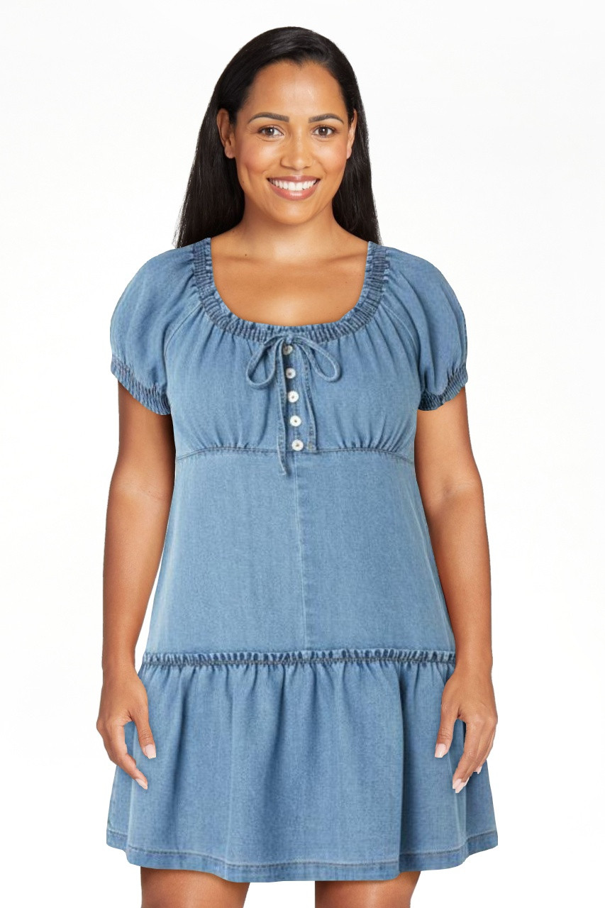 Celebrity Pink Women’s and Women's Plus Denim Mini Dress with Puff Sleeves, Sizes XS-XXXL | Walmart (US)